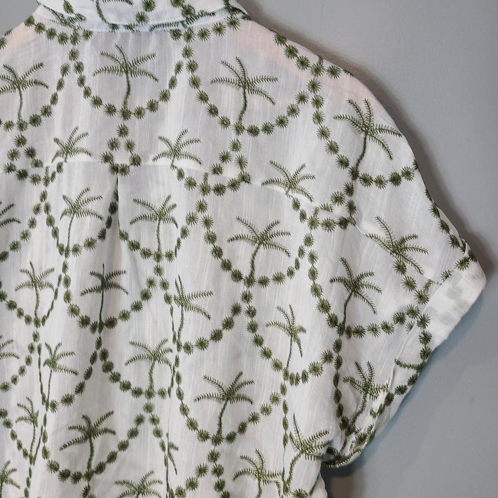 Figueroa & Flower White Top Embroidered Palm Tree Cap Sleeve Sz XL Coastal Boxy - Picture 11 of 11